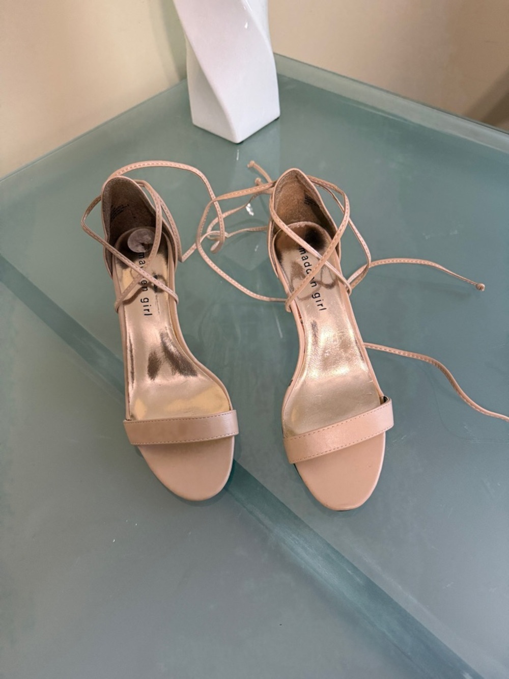 Madden Girl Blush Tan Lace-Up Heeled Sandals Size 7